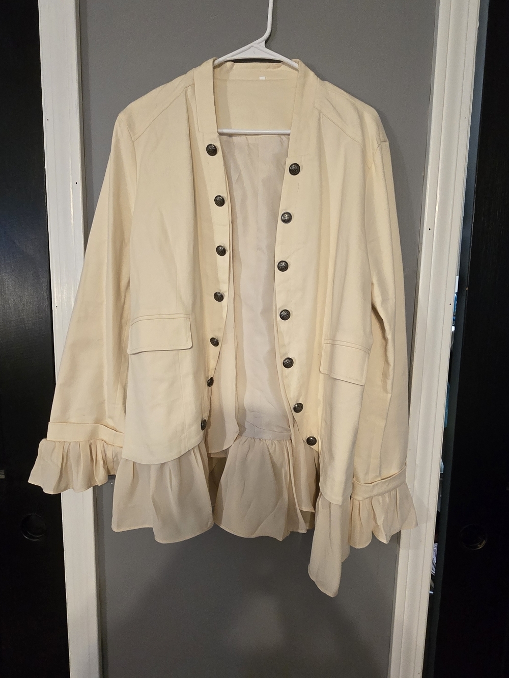 Cream Ruffled Hem Women's Jacket - Picture 2 of 4